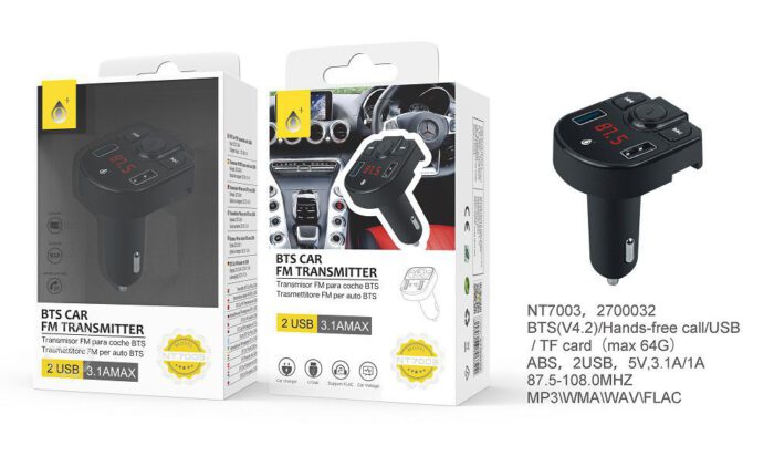 Bluetooth Coche A6139 NE Transmisor Bluetooth Believe para coche , 2 USB  con 3,4A Max, Controlador de llamada y Volumen, FM/USB, Negro - Fundas  personalizas para Móvil